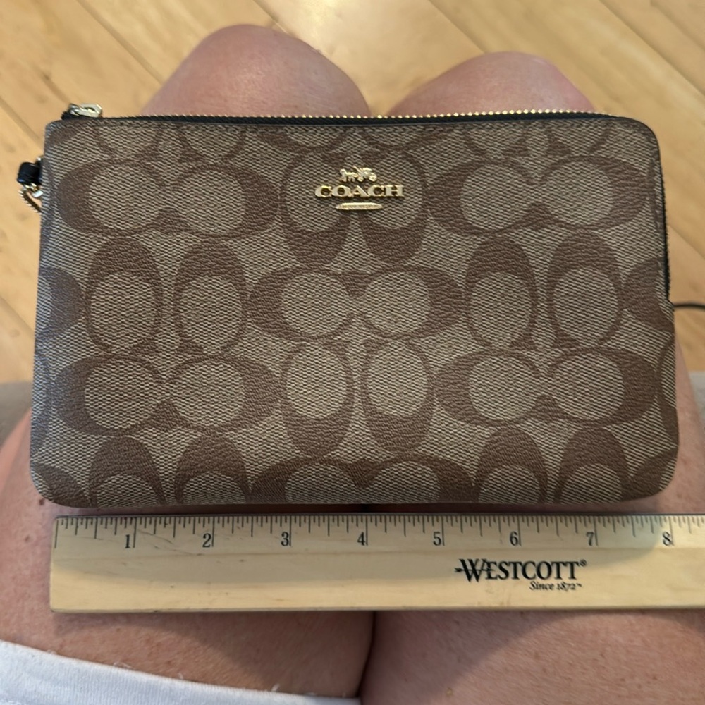 Coach Double Corner Zip Wristlet In Signature Canvas